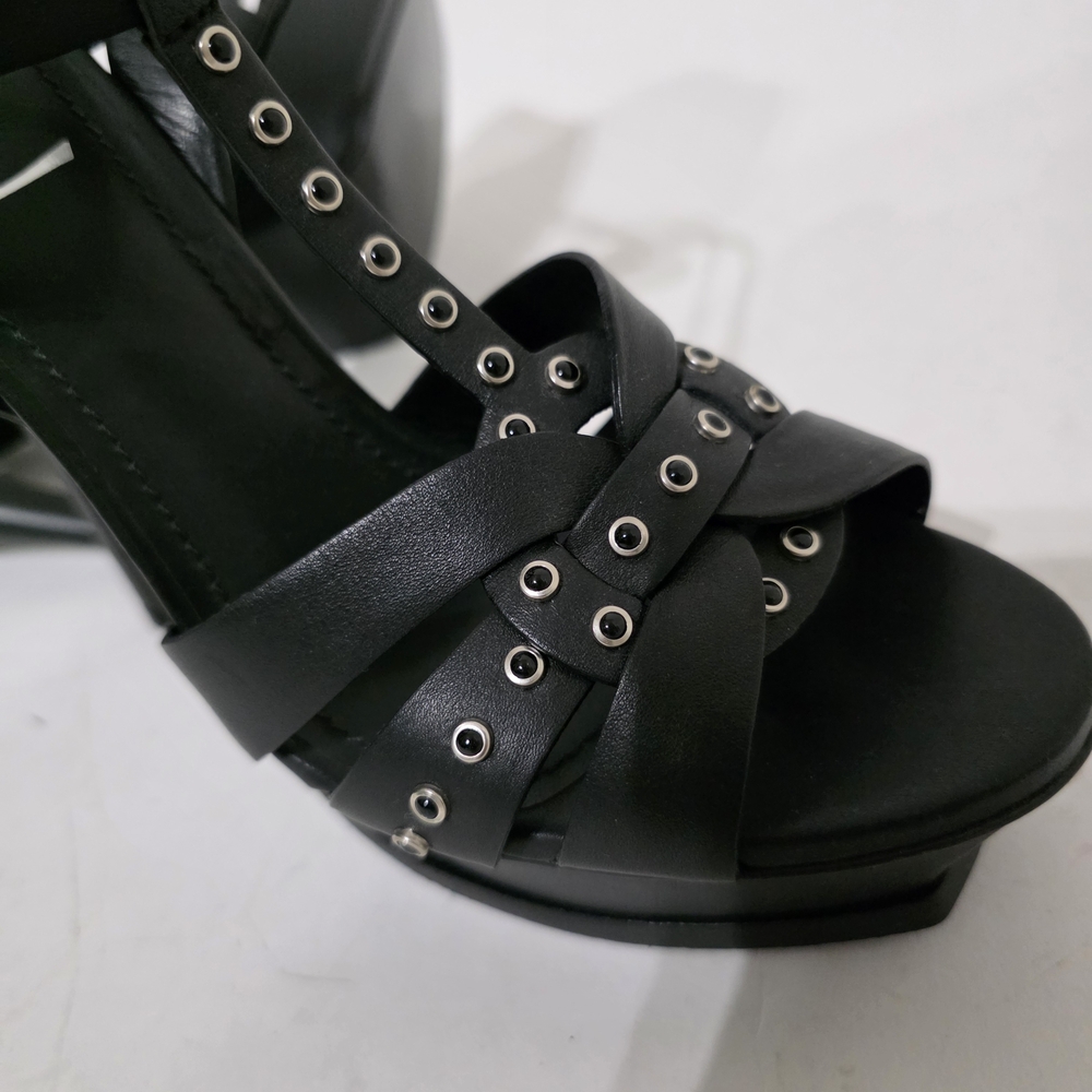 Saint Laurent Tribute Black Studded Strappy Platform Heels Women’s Size 40 - Picture 6 of 9
